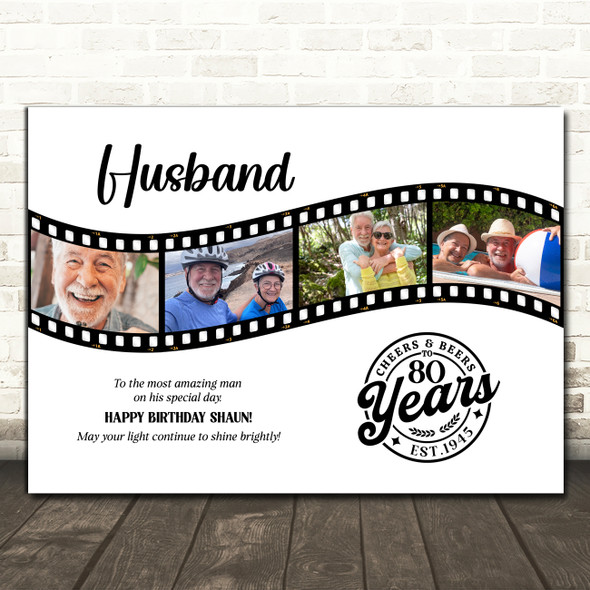 Photo Collage 80th Birthday Gift For Husband 4-Photo Film Reel Print Or Canvas