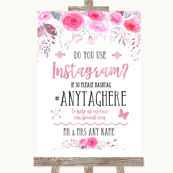 Pink Watercolour Floral In Our Thoughts Personalised Wedding Sign 