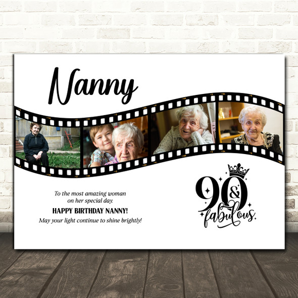 Photo Collage 90th Birthday Gift For Nanny 4-Photo Camera Film Print Or Canvas