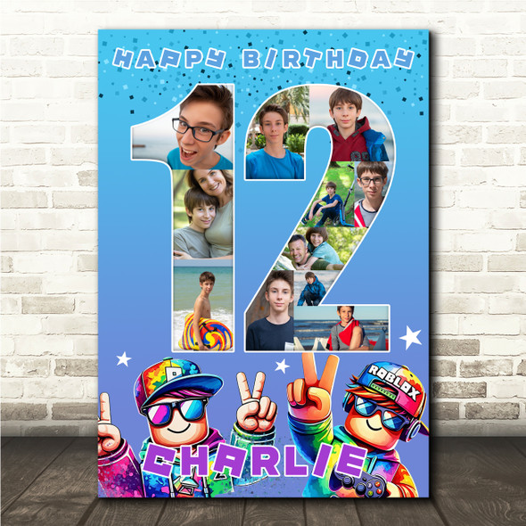 Photo Collage 11-Photo 12th Birthday Gift For Kids Boys Roblox Print Or Canvas