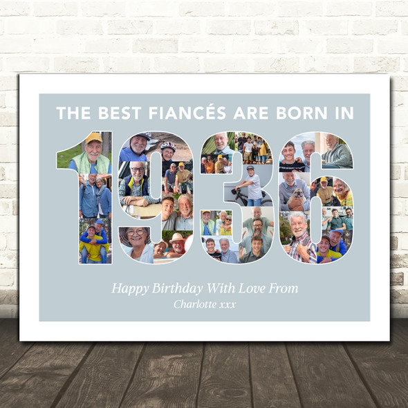 Photo Collage Blue Birthday Gift For Fiance 25-Photo Year 1936 Print Or Canvas