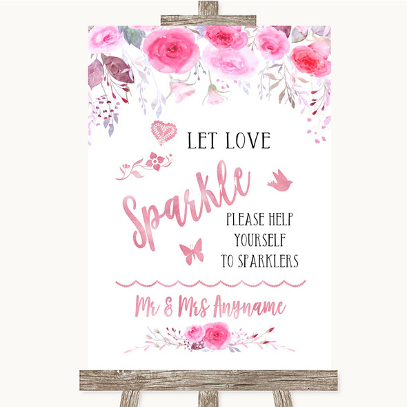 Pink Watercolour Floral Let Love Sparkle Sparkler Send Off Wedding Sign