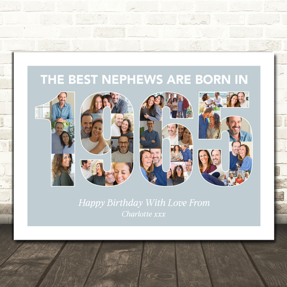 Photo Collage Blue Birthday Gift For Nephew 24-Photo Year 1965 Print Or Canvas