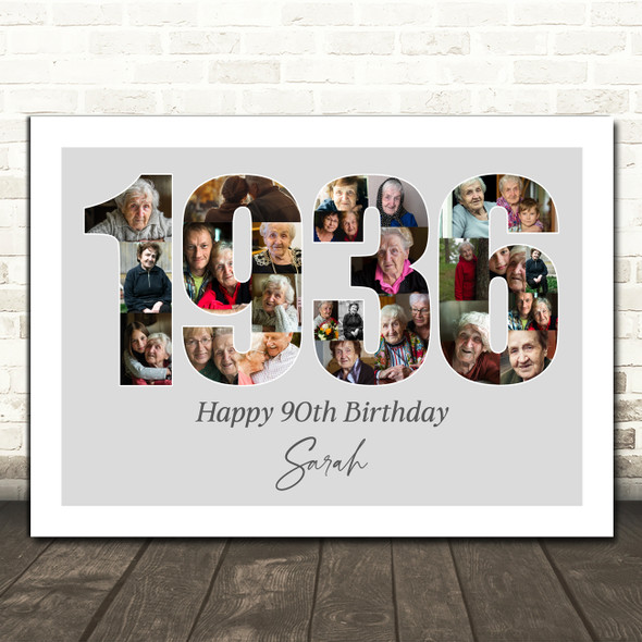 Photo Collage Grey Birthday Gift For Anyone 24-Photo Year 1935 Print Or Canvas
