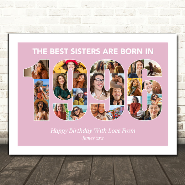 Photo Collage Pink Birthday Gift For Sister 23-Photo Year 1996 Print Or Canvas