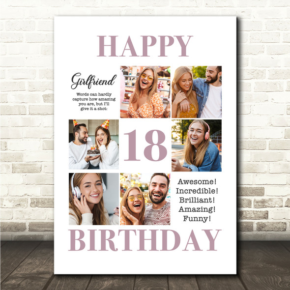 Photo Collage 18th Birthday Custom Gift For Girlfriend 6-Photo Print Or Canvas