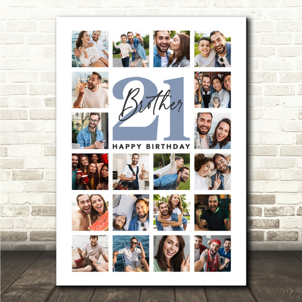 Photo Collage 21st Birthday Gift For Brother 20-Photo Portrait Print Or Canvas