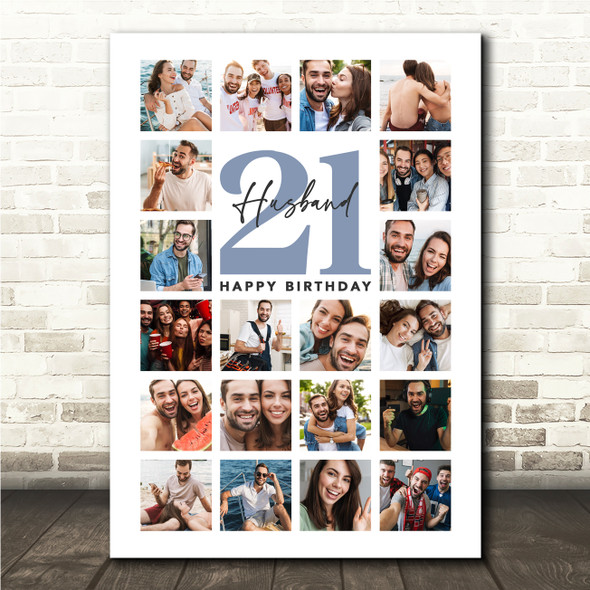 Photo Collage 21st Birthday Gift For Husband 20-Photo Portrait Print Or Canvas