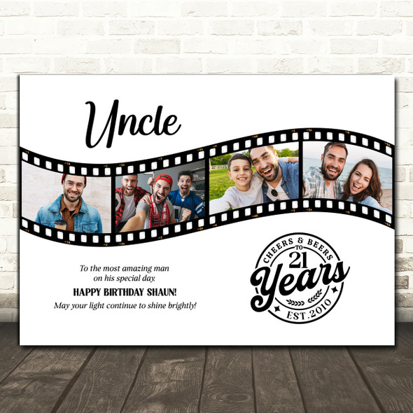 Photo Collage 21st Birthday Gift For Uncle 4-Photo Camera Film Print Or Canvas