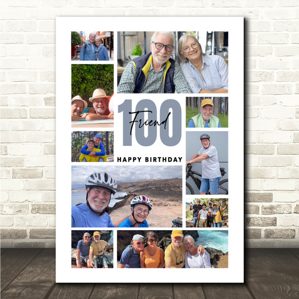 Photo Collage 100th Birthday Gift For Friend 10-Photo Portrait Print Or Canvas