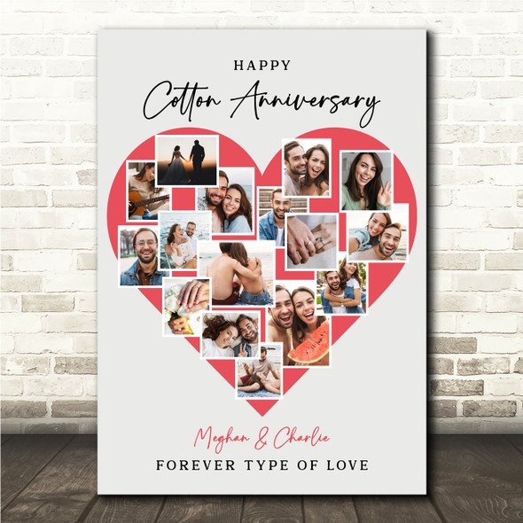 Photo Collage Cotton 2nd Wedding Anniversary Gift 16-Photo Red Print Or Canvas