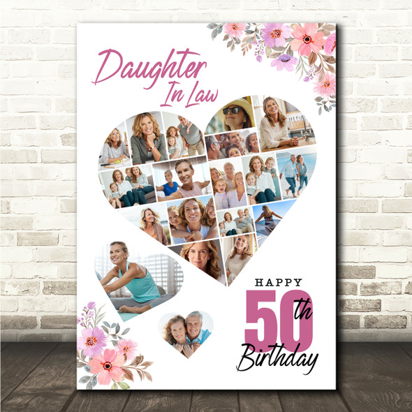 Photo Collage 50th Birthday Gift For Daughter-In-Law 19-Photo Print Canvas Photo Collage 50th Birthday Gift For Daughter-In-Law 19-Photo Print Canvas