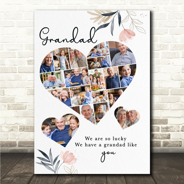 Photo Collage Gift For Grandad Father's Day 19-Photo s Floral Print Or Canvas