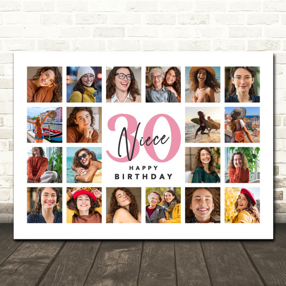 Photo Collage 30th Birthday Gift For Niece 20-Photo Landscape Print Or Canvas