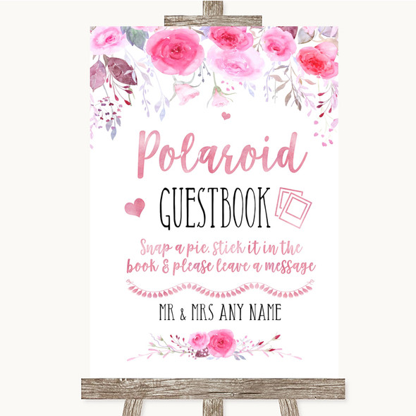 Pink Watercolour Floral Polaroid Guestbook Personalised Wedding Sign