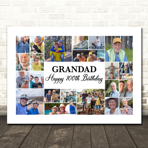 Photo Collage 100th Birthday Custom Gift For Grandad 22-Photo Print Or Canvas