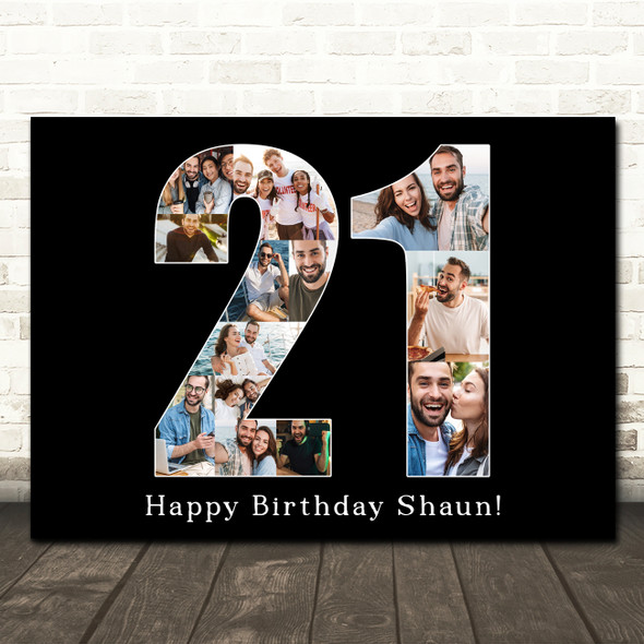 Photo Collage Print Canvas 21st Birthday 13-Photo Birthday Gift For Him 21 Black