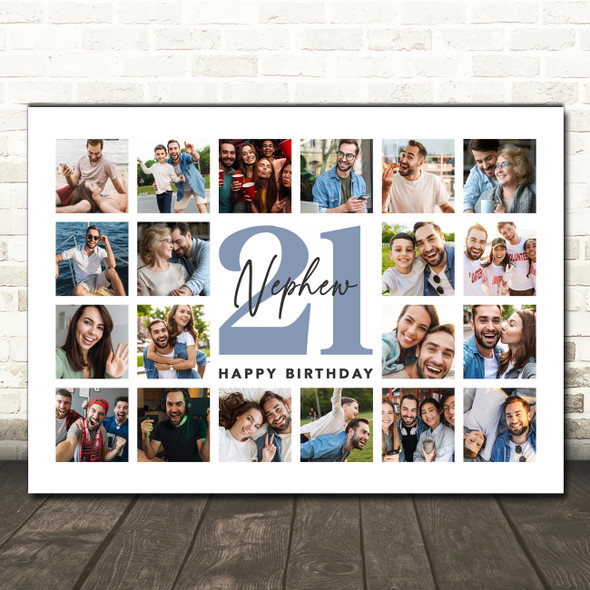 Photo Collage Print Or Canvas 21st Birthday Custom Gift For Nephew 20-Photo Blue