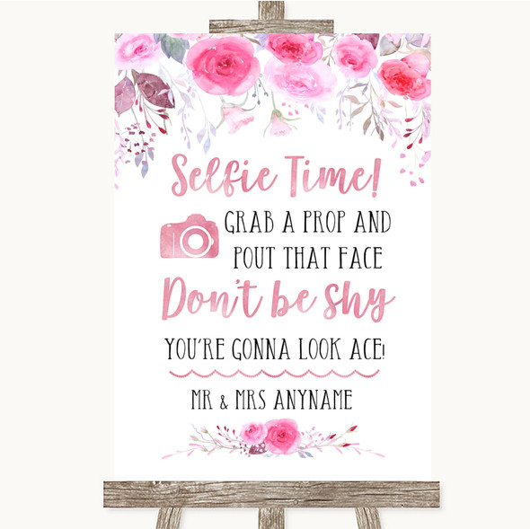 Pink Watercolour Floral Selfie Photo Prop Personalised Wedding Sign