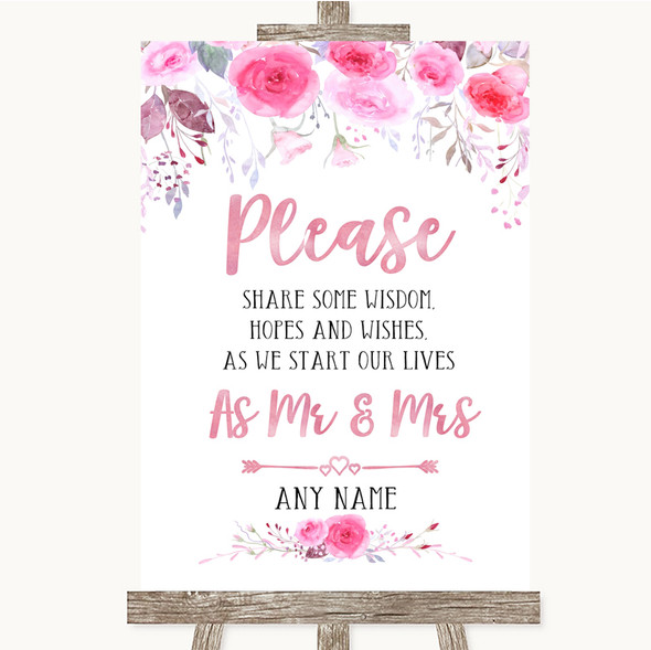 Pink Watercolour Floral Share Your Wishes Personalised Wedding Sign