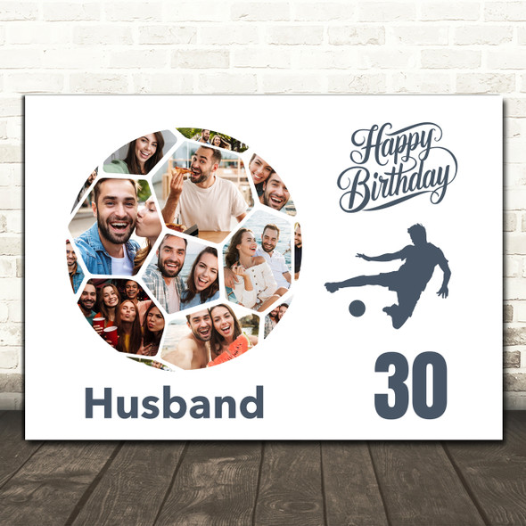 Photo Collage Print Or Canvas 30th Birthday Gift For Husband 14-Photo Football