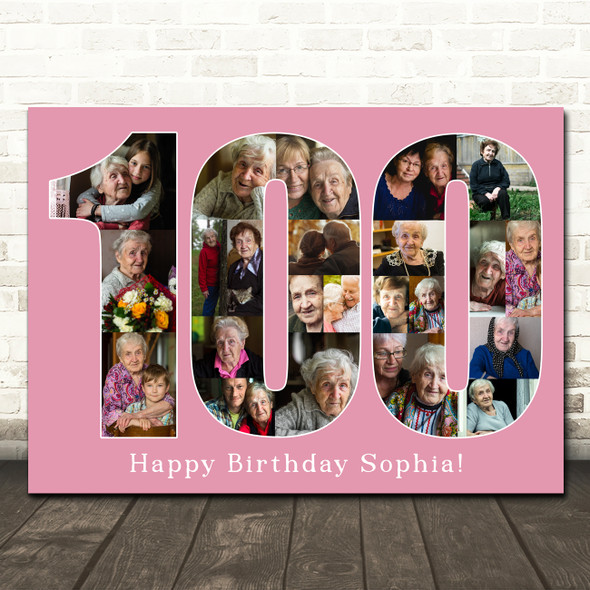 Photo Collage Print 100th Birthday Gift For Her Gift For Her 23-Photo 100 Pink