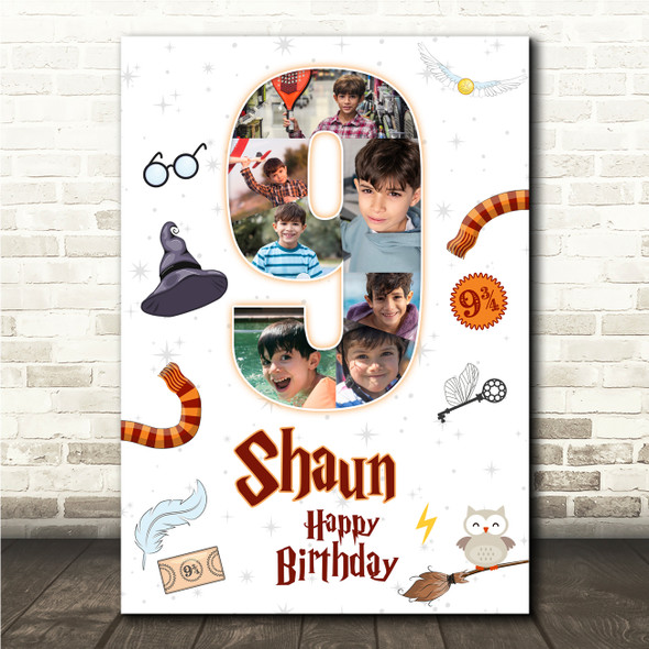 Photo Collage 7-Photo 9th Birthday Gift For Kids Boys Harry Potter White Print