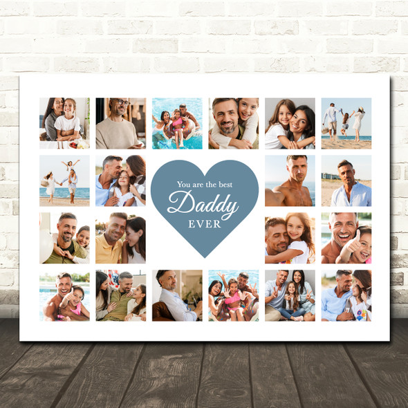 Photo Collage Print Or Canvas Father's Day Gift For Daddy 20-Photo Blue Heart
