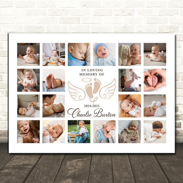 Photo Collage Kids Memorial Gift For Anyone 20-Photo Neutral Baby Wings Print