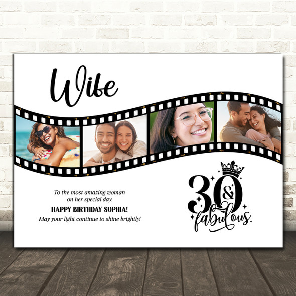 Photo Collage Print Or Canvas 30th Birthday Gift For Wife 4-Photo Camera Film