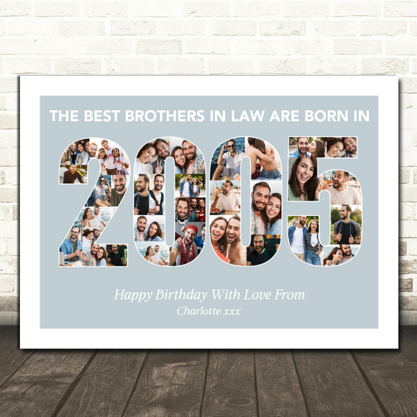 Photo Collage Blue Birthday Gift For Brother-In-Law 33-Photo Year 2005 Print