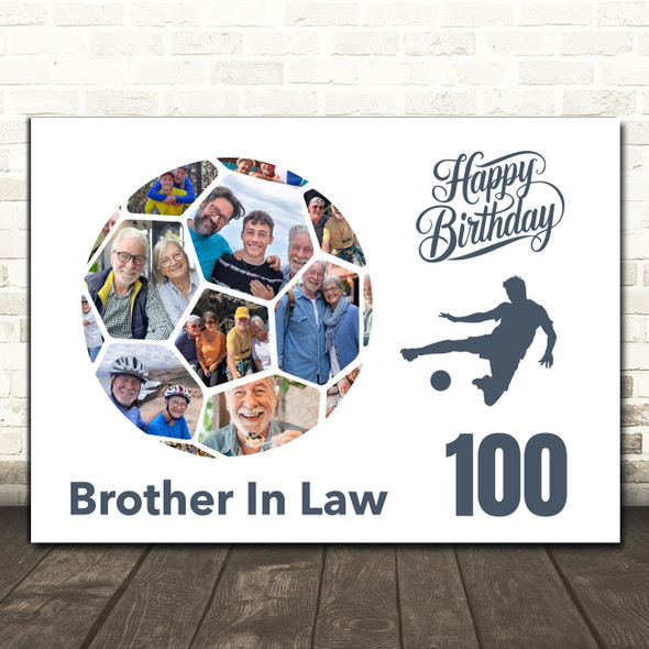 Photo Collage 100th Birthday Gift For Brother-In-Law 14-Photo Football Print