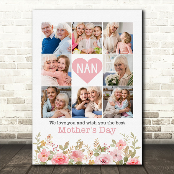 Photo Collage Print Or Canvas Gift For Nan Mother's Day 9-Photo Pink Floral