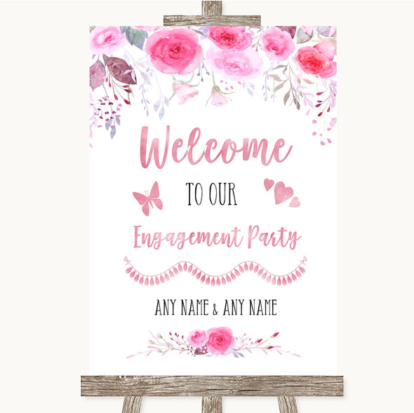 Pink Watercolour Floral Welcome To Our Engagement Party Wedding Sign