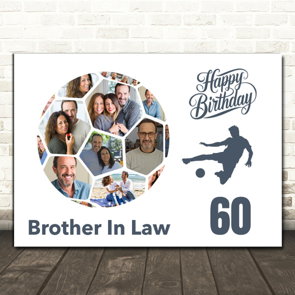 Photo Collage 60th Birthday Gift For Brother-In-Law 14-Photo Football Print