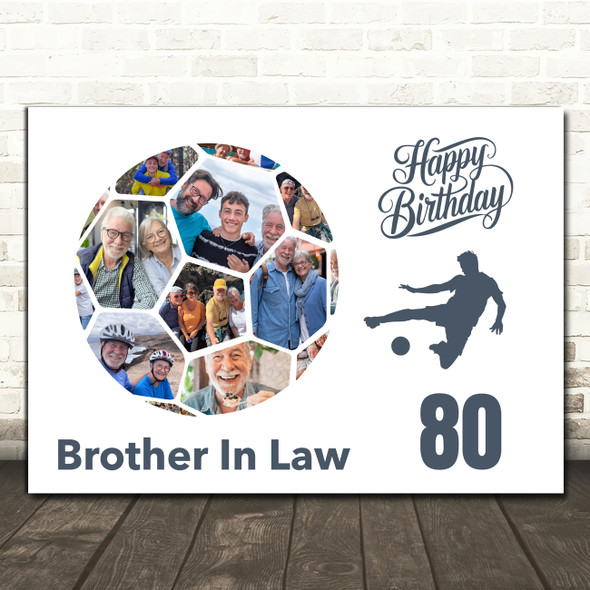 Photo Collage 80th Birthday Gift For Brother-In-Law 14-Photo Football Print