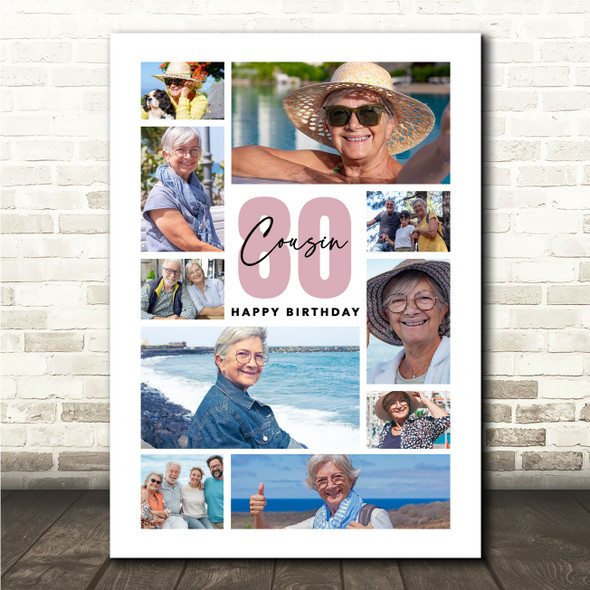 Photo Collage Print Or Canvas 80th Birthday Custom Gift For Cousin 10-Photo