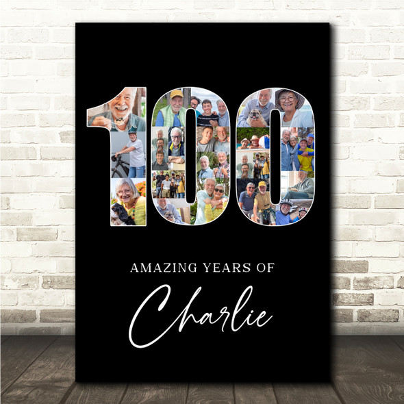 Photo Collage 100th Birthday 23-Photo Birthday Gift For Him 100 Black Print