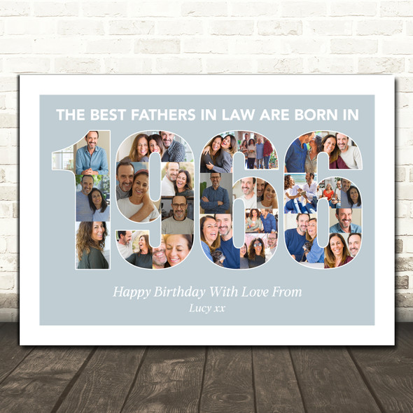 Photo Collage Blue Birthday Gift For Father-In-Law 25-Photo Year 1966 Print