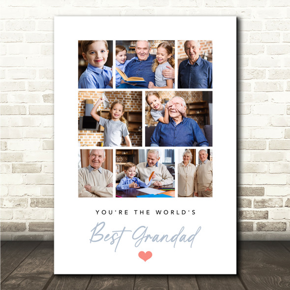 Photo Collage Gift For Grandad Father's Day 8-Photo Red Best Grandad Print