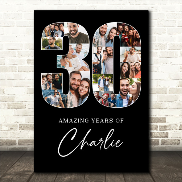 Photo Collage Print Or Canvas 30th Birthday Gift For Him 18-Photo 30 Black