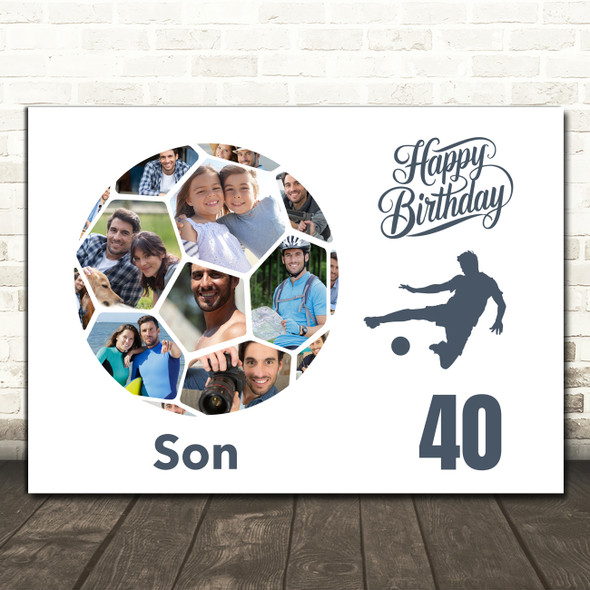 Photo Collage Print Or Canvas 40th Birthday Gift For Son 14-Photo Football