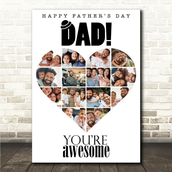 Photo Collage Father's Day Gift For Dad 14-Photo Dad You're Awesome Print Canvas