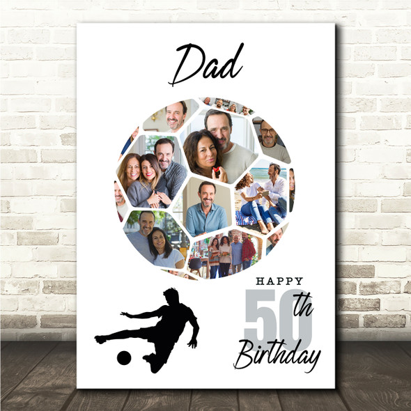 Photo Collage 50th Birthday Gift For Him 14-Photo Football Portrait Print Canvas