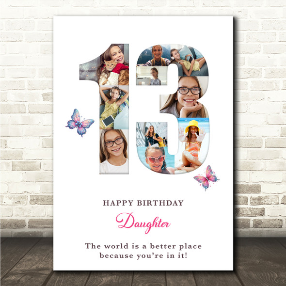 Photo Collage 10-Photo 13th Birthday Gift For Teens Girls Butterfly Print Canvas