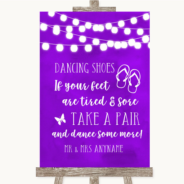 Purple & Silver Flip Flops Dancing Shoes Personalised Wedding Sign 