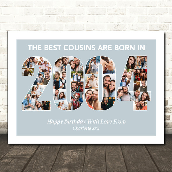 Photo Collage Birthday Gift For Cousin Male Blue 35-Photo Year 2004 Print Canvas