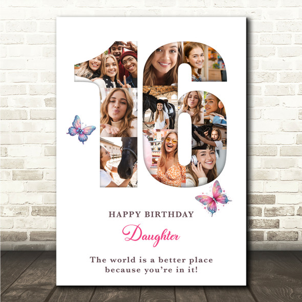 Photo Collage 11-Photo 16th Birthday Gift For Teens Girls Butterfly Print Canvas