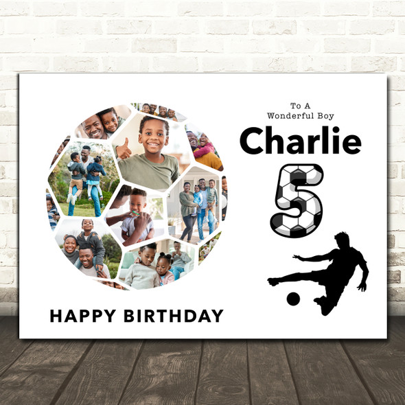 Photo Collage Kids Birthday Gift For Boys Any Age 14-Photo Football Print Canvas