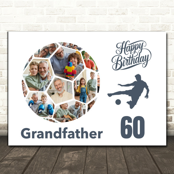 Photo Collage 60th Birthday Gift For Grandfather 14-Photo Football Print Canvas